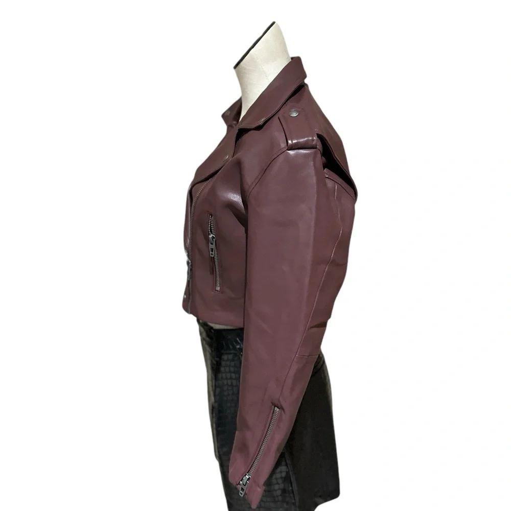 NWT  BLANKNYC Faux Leather Crop Moto Jacket- Head Over Heels / Plum - XS
